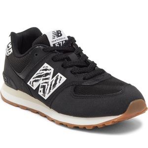 NEW New Balance Kid’s 574 v1 Animal Print Lace Up Sneaker Black White 12.5